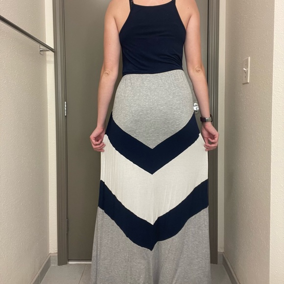 Navy, Grey, and White Chevron Jersey Maxi Dress  (Extra Length/Tall) - Picture 5 of 5